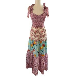 Nanette Lepore Play Tiered Patchwork Floral Maxi Dress Cottagecore Boho Size S